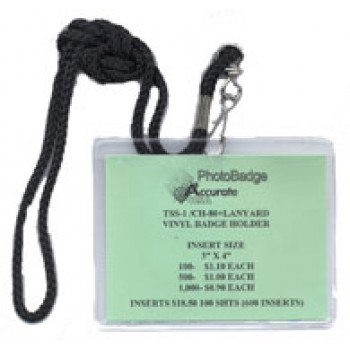 Vinyl 3" x 4" Conference Badge Holder + 38" Round Nylon Lanyard - 100 pack